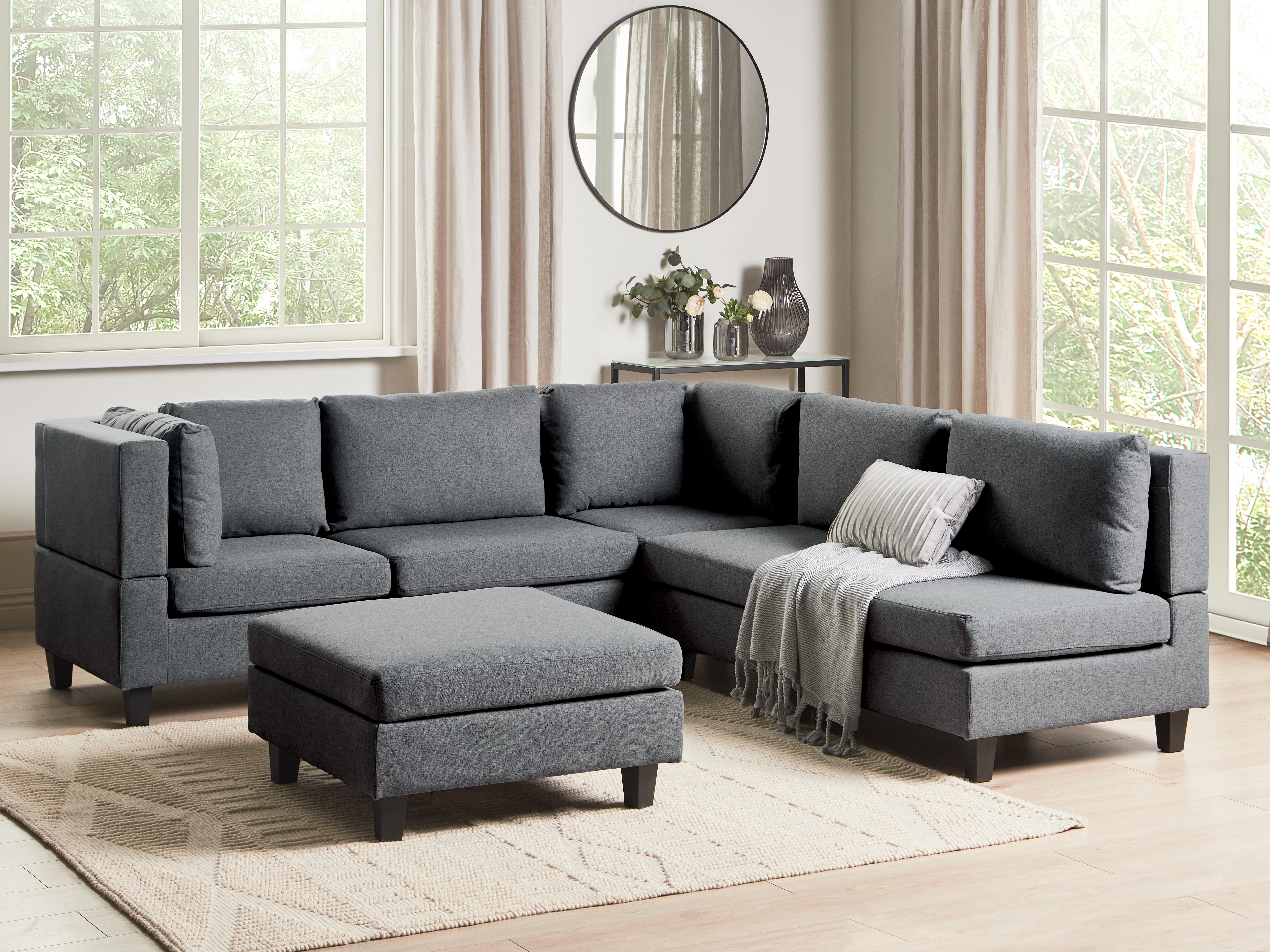 Modular Corner Sofa 5 Seater UNSTAD Fabric Dark Grey with Ottoman Right Hand
