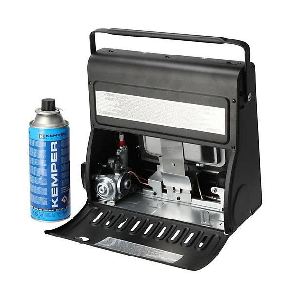 Chauffage à gaz portable Piezo 1700W Systèmes Sécurité intégrés   8 Cartouches de gaz Butane Autonomie 2h30 KEMPER