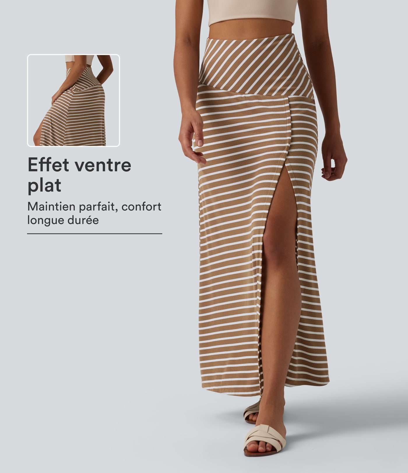 Jupe longue décontractée côtelée gainant taille haute rayée