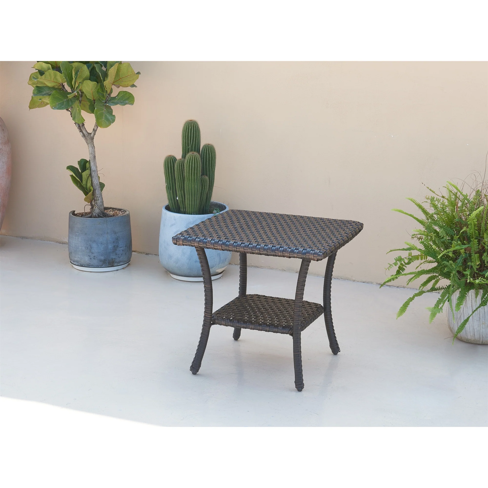 Pocassy Outdoor Wicker Side Table, Patio Rattan End Table