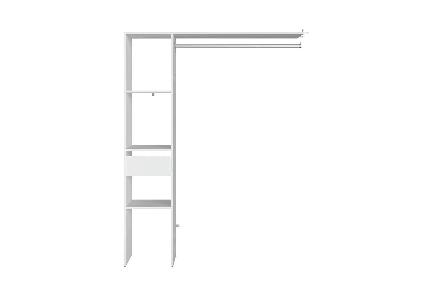 ELYSEE - Dressing blanc 3 étagères, 1 tiroir, penderie 138 x 40 x 180 cm