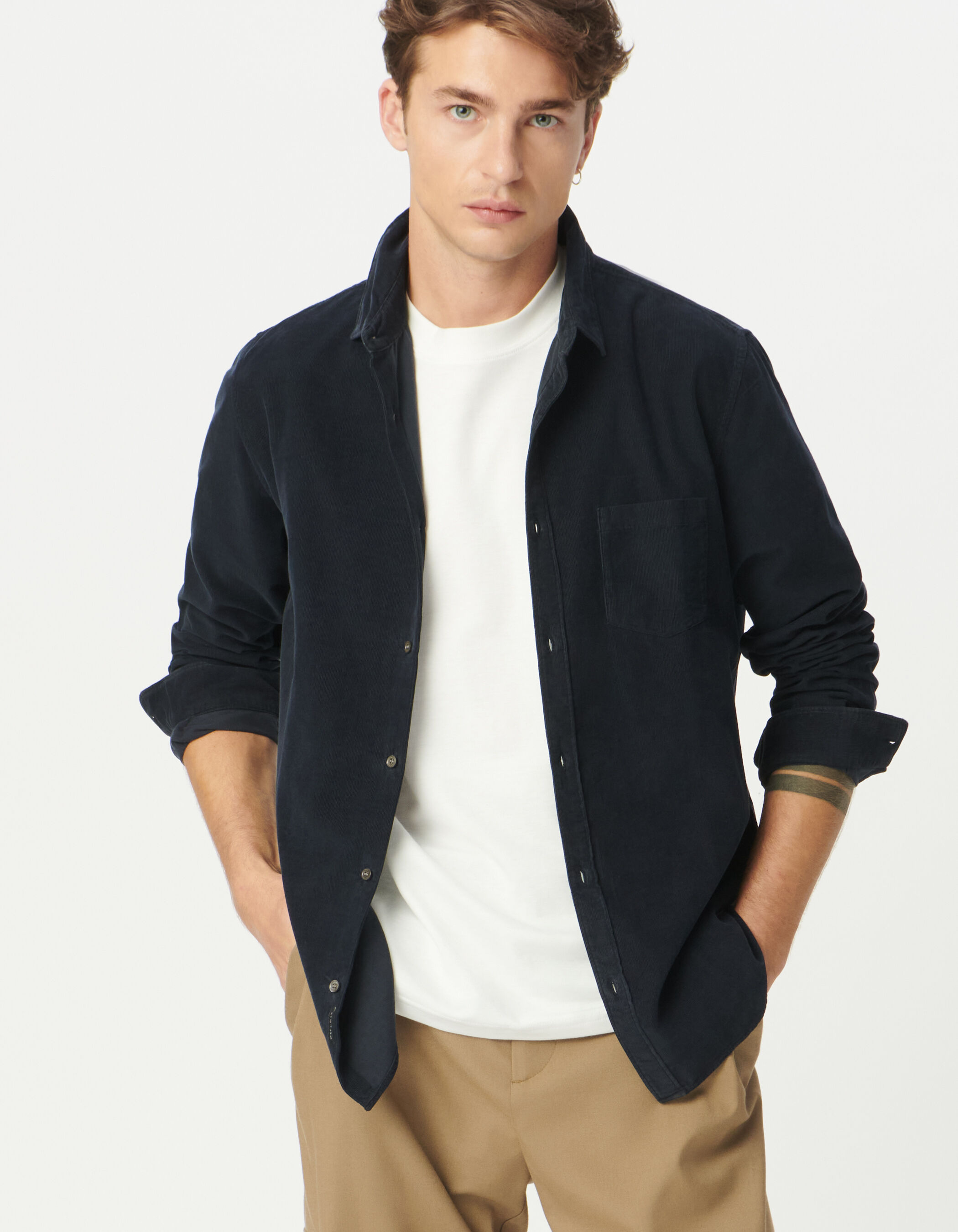 Chemise regular marine coton bio velours milleraies Homme