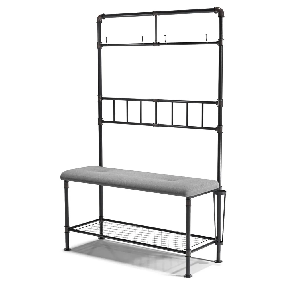 Furniture of America Revo Rustic Black Metal 1-Shelf Hallway Bench