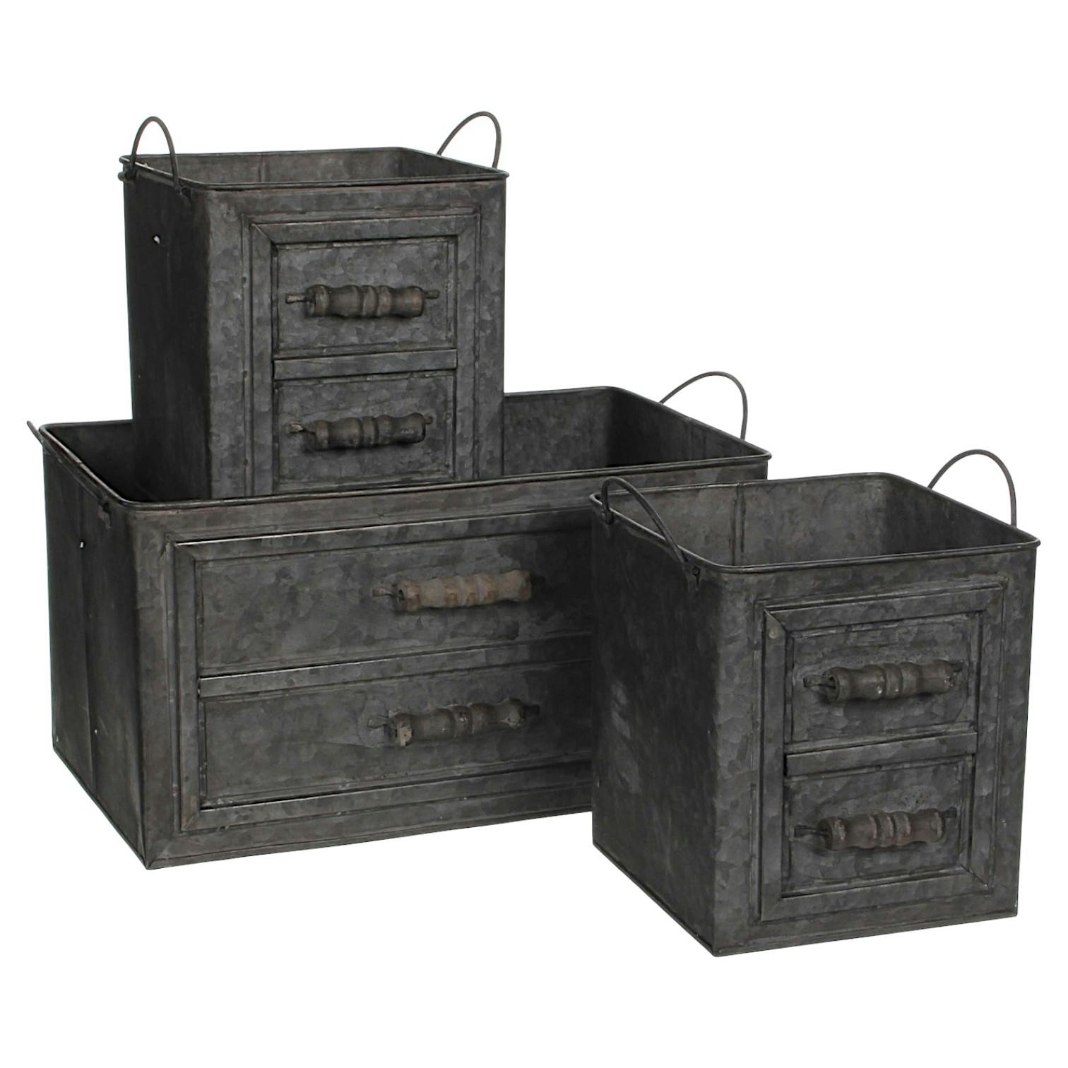 Jardinière en Zinc effet faux tiroirs (lot de 3)