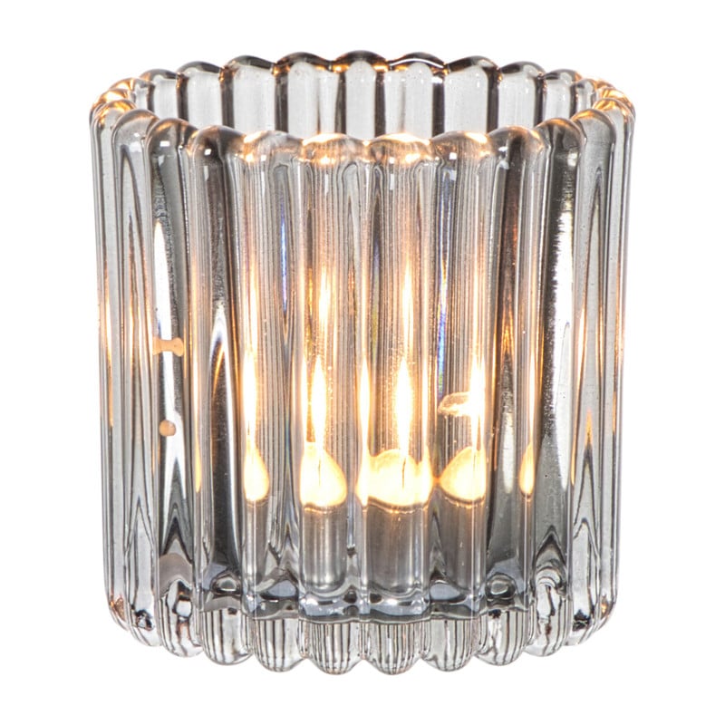 Waxinelichthouder ribbel klein - grijs - &Oslash;7.6x7.4 cm