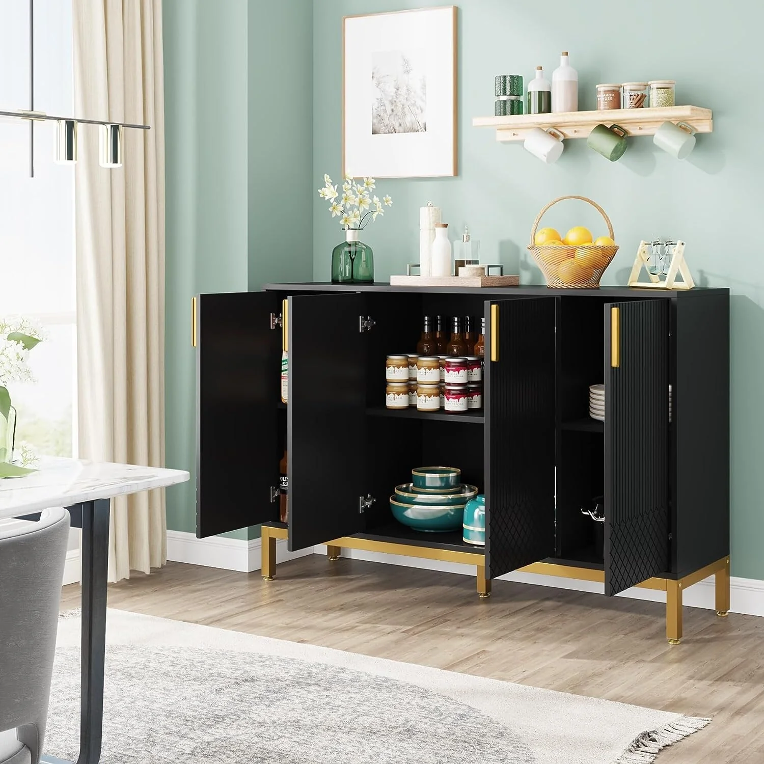 55 Inch Kitchen Sideboard Cabinet, Buffet Cabinet with Storage