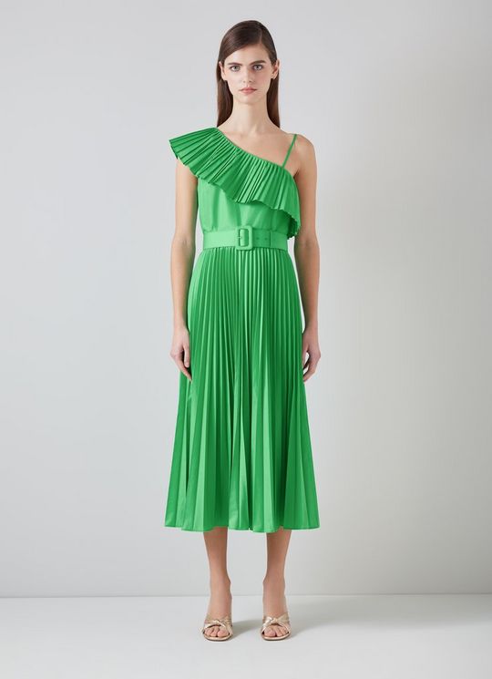 Josephine Green One-Shoulder Pleated Dress