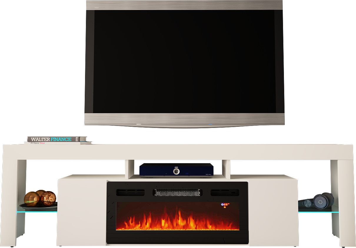 Szafka rtv 200cm - Soleo 1 Biały mat - Biały połysk
