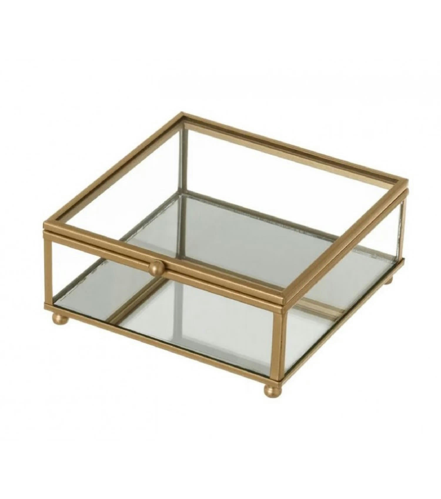 - Boîte à bijoux en métal doré et verre 13.5x14x6cm