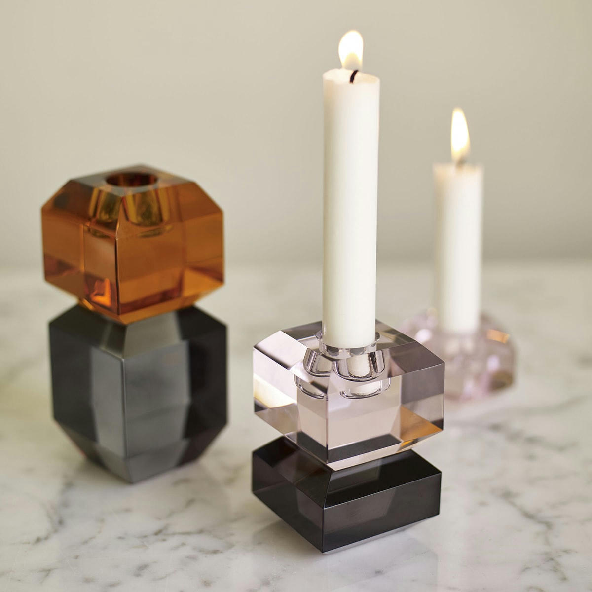 GEM - Bougeoir en verre ambre et gris H14