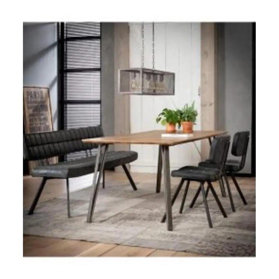 Kalfort Eetkamerbank Guillaume industri?le zwart PU 180x54x83cm