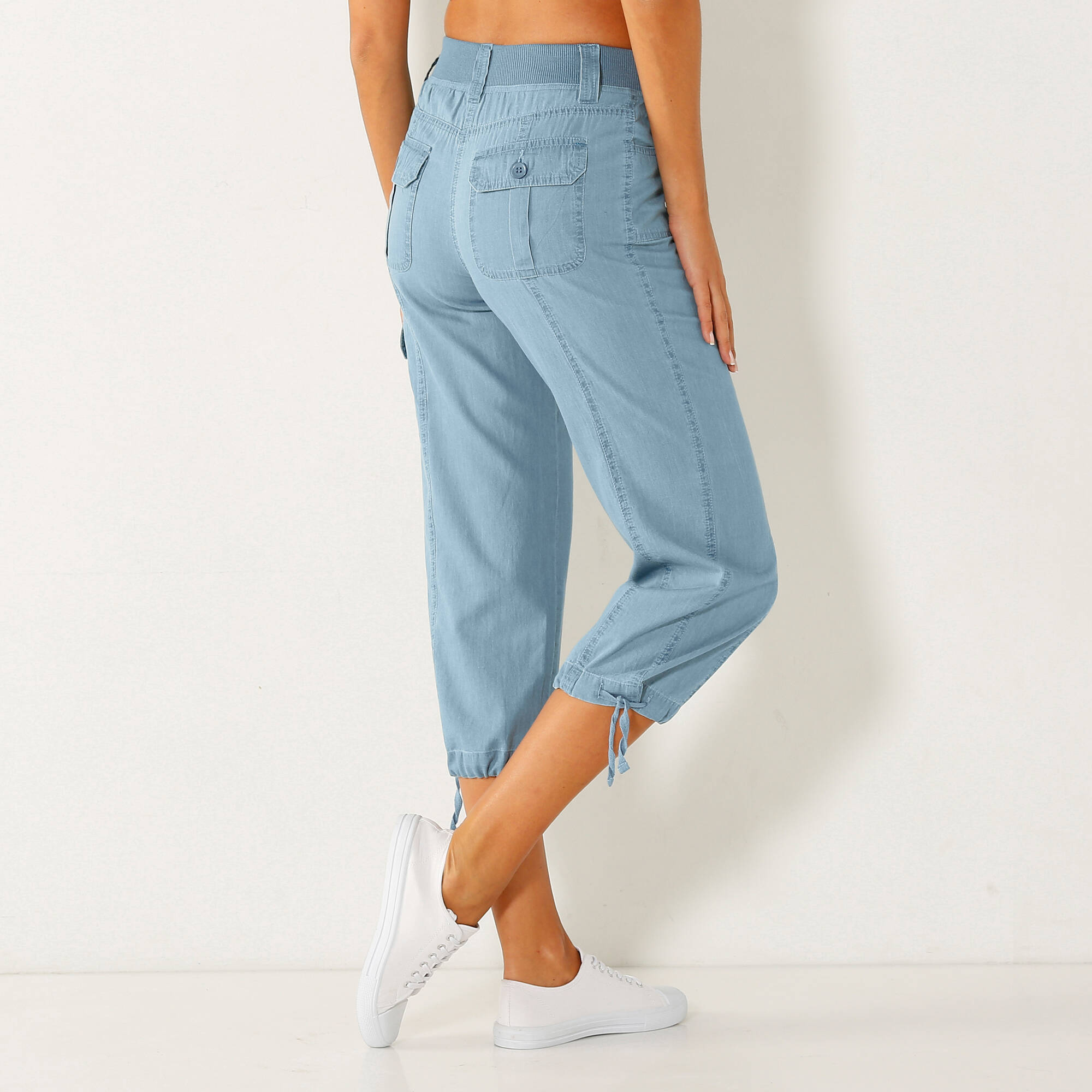 Pantacourt denim ceinture maille