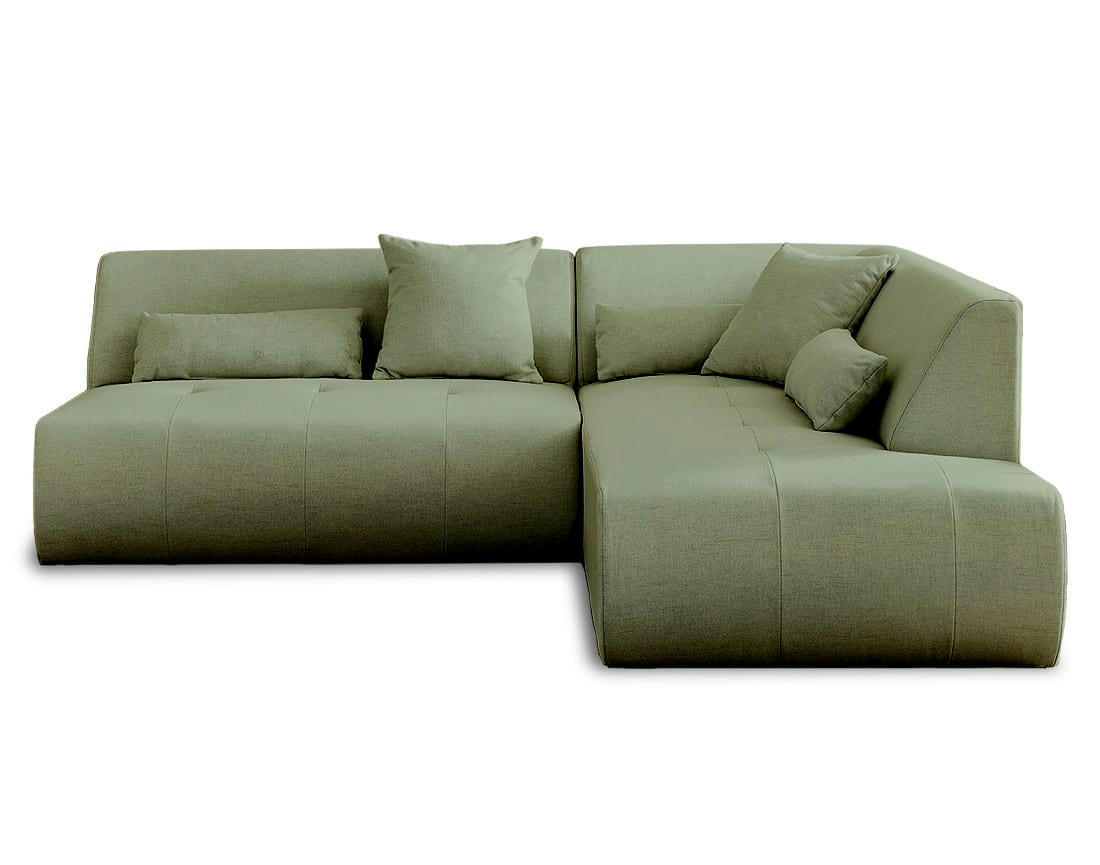 ONYX - Canapé modulable 5 places angle droit en tissu vert sauge