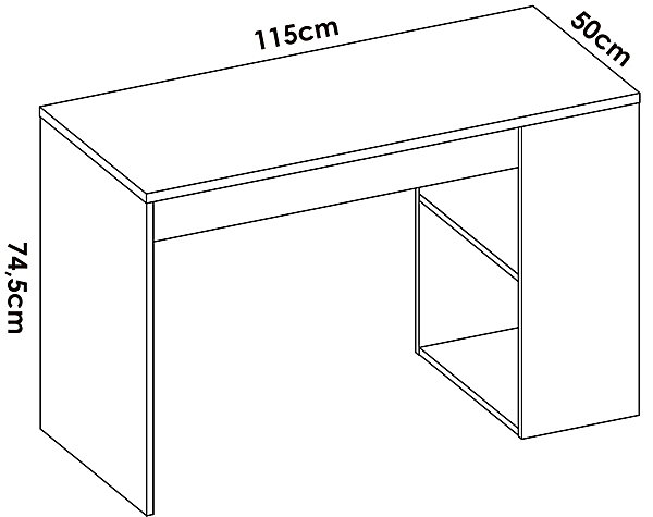 Meuble de bureau, table de bureau en bois mélaminé avec 1 étagère et 1 tiroir coloris blanc