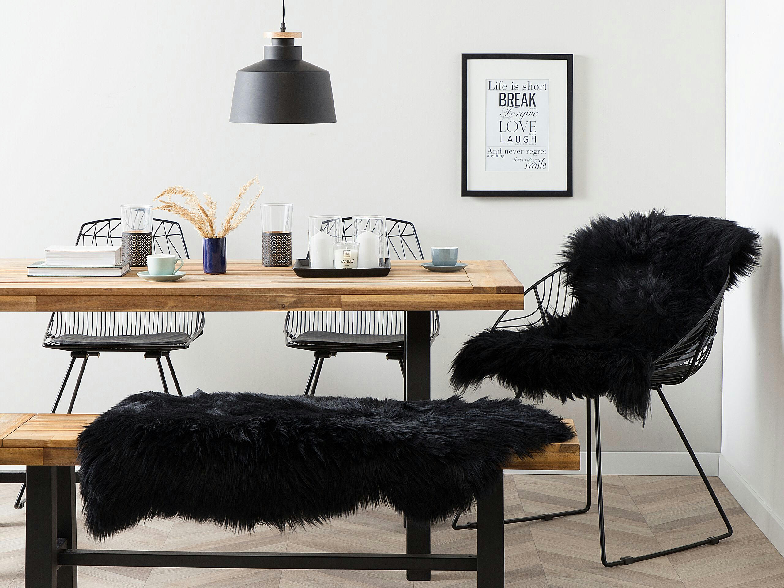 ULURU - Tapis en cuir véritable noir 100 110x65cm