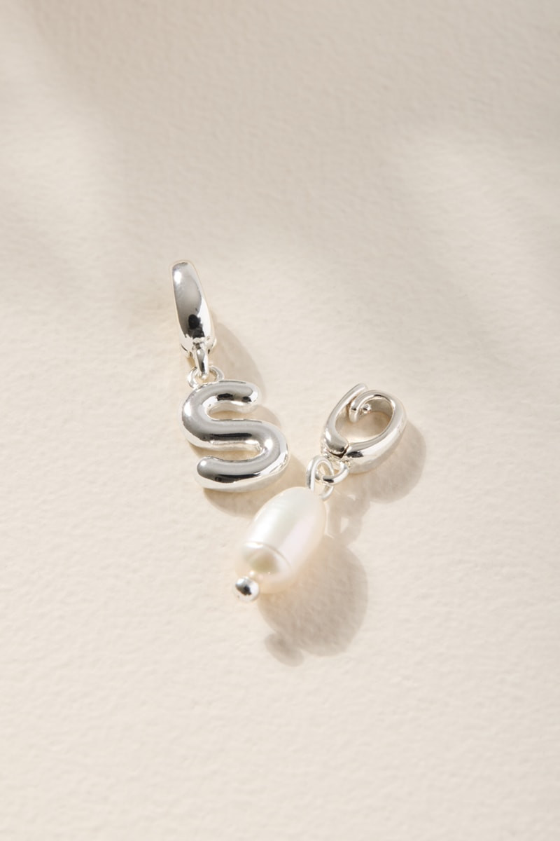 Initial and Fresh Water Pearl Charm Set Silver
