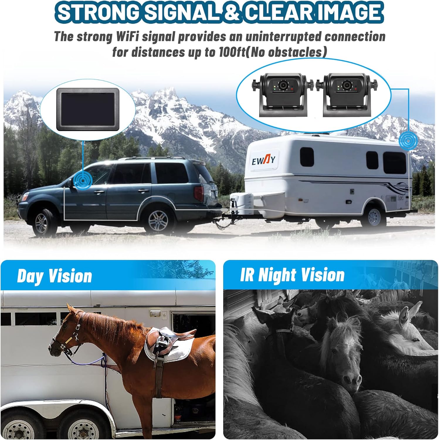3x Wireless WiFi Magnetic Backup Cameras 1080P HD 5 Dual Monitor Battery Powered No Wiring Rear View Reverse Monitoring Camera Portable Kit for Car Truck Pickup RV Camper 5th Wheel Boat Horse Trailer