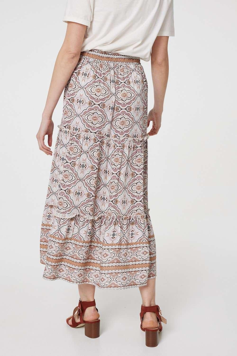Izabel London Printed Drawstring Waist Maxi Skirt