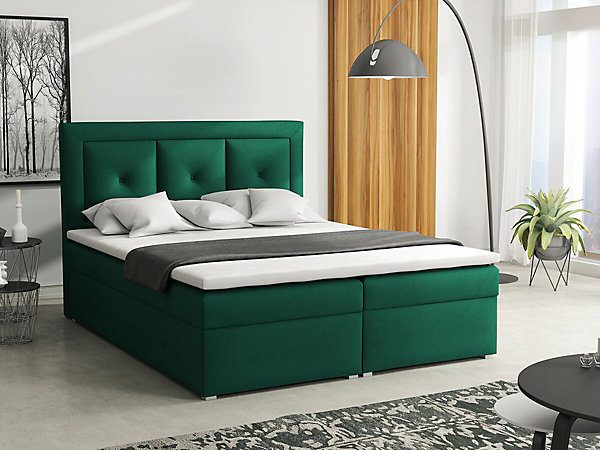 Lit continental Pomona 113, Double, Vert, Tissu, Disponible