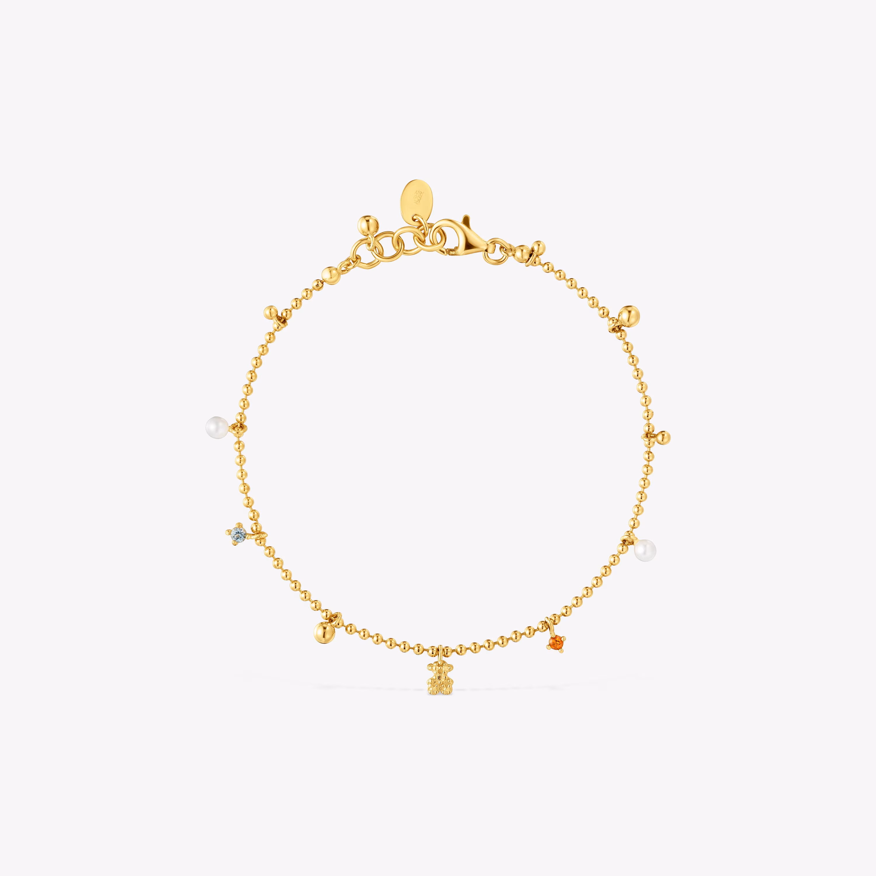 Pulsera cadena con baño de oro de 18 kt sobre plata, perlas cultivadas y gemas TOUS Grain
