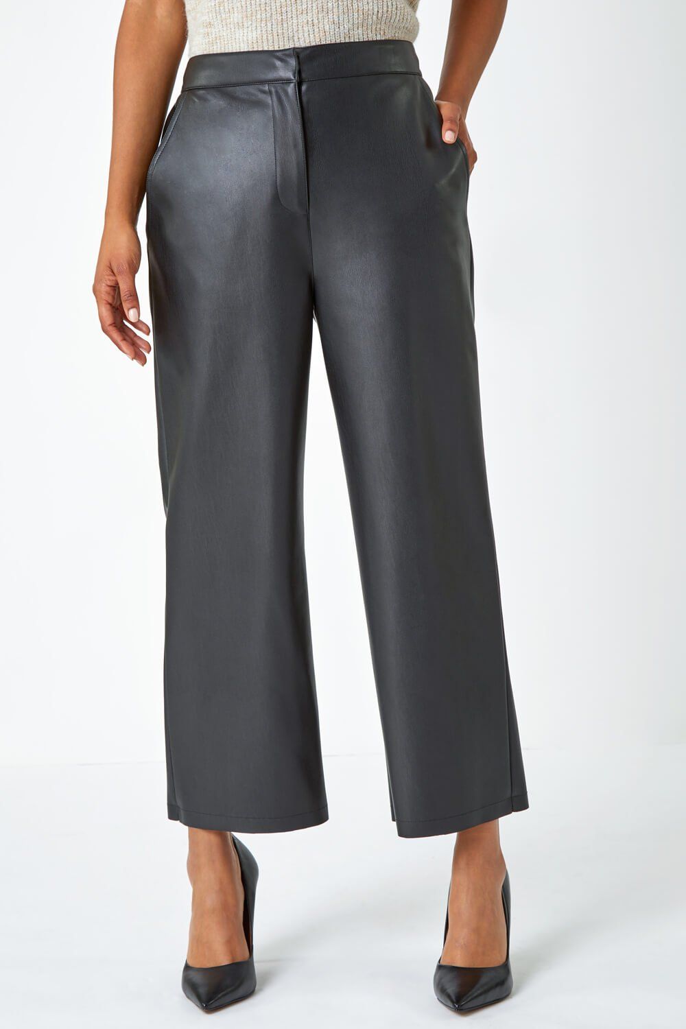 Roman Faux Leather Wide Leg Crop Trousers