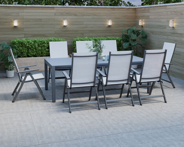 Frankie-Jette 9 Piece Dining Setting - Gunmetal Grey