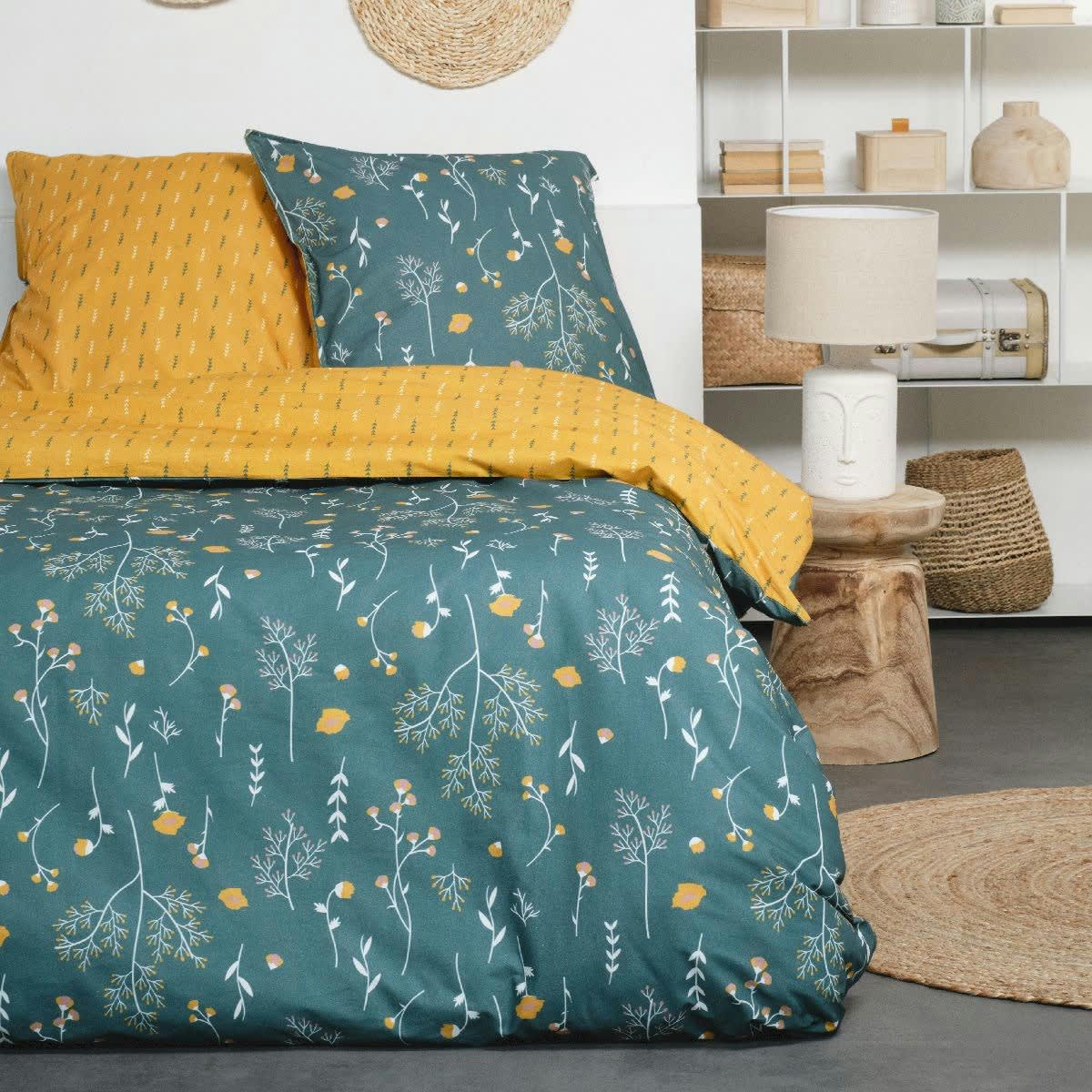 - Parure de lit en Coton Bleu 240x220 cm