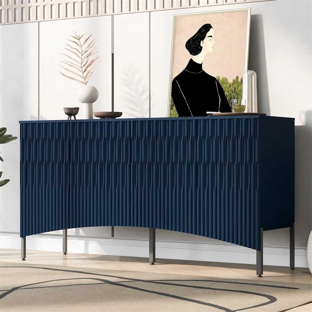 Arched Groove Design Wood Sideboard with Doors and Legs