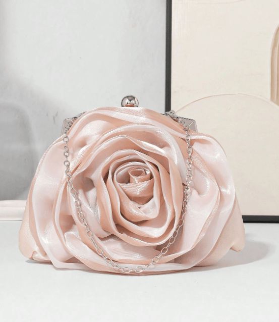 AJVANI Flower Rose Ruffle Wedding Evening Clutch Bag