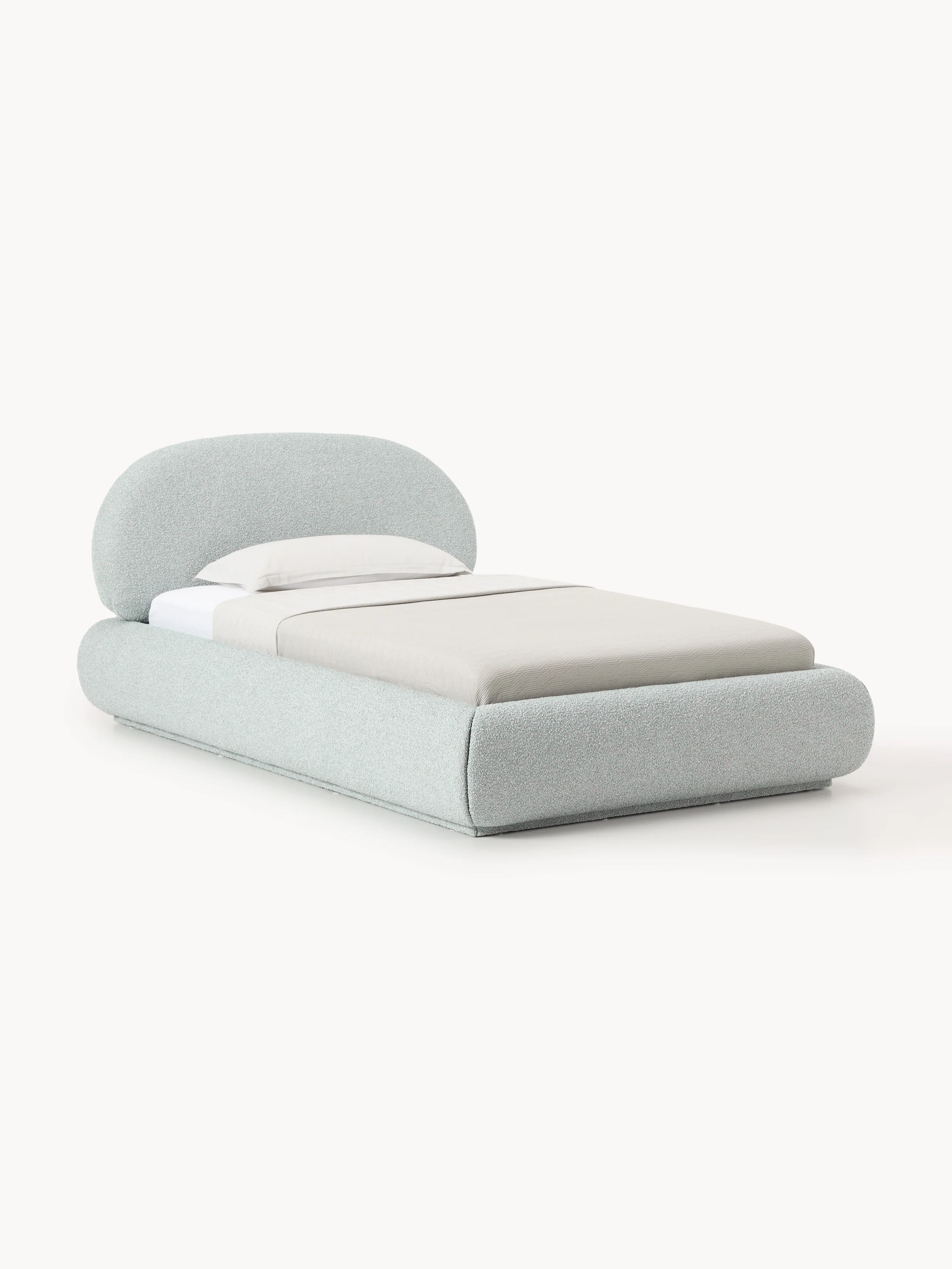 Bouclé-Polster-Einzelbett Alba mit Stauraum