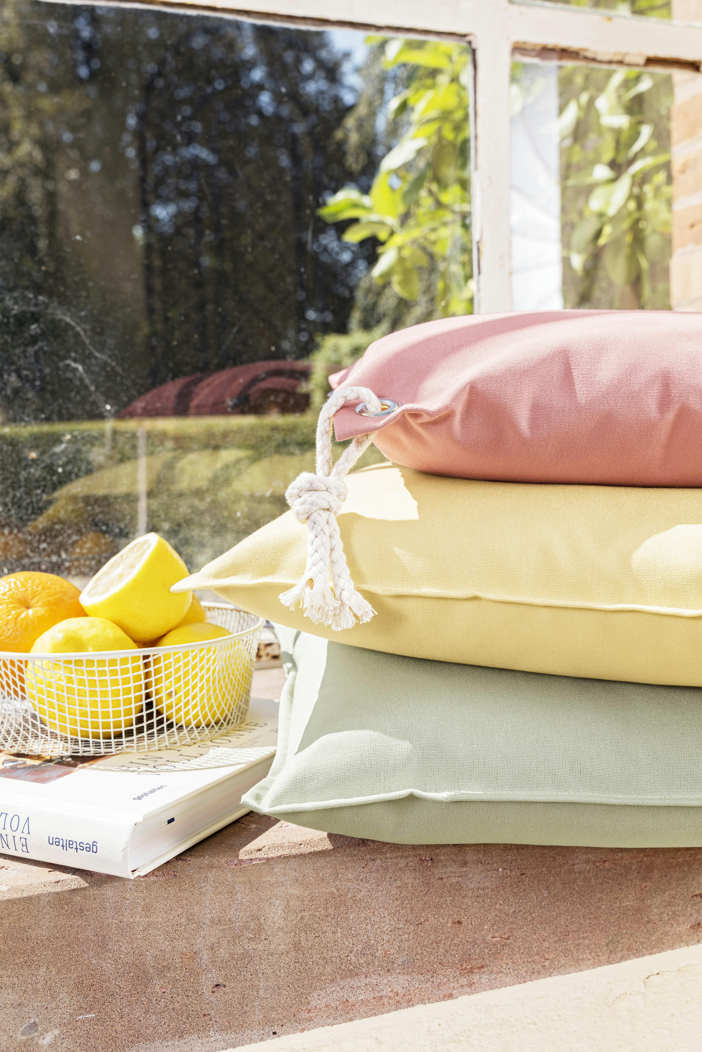 KOS - Housses de coussin avec cordelette jaune- Lot de 2- 40x40