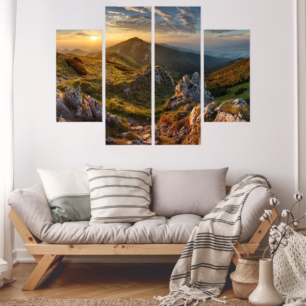 Obraz 4-Częściowy SŁOŃCE w Górach Krajobraz 3D 80x60cm