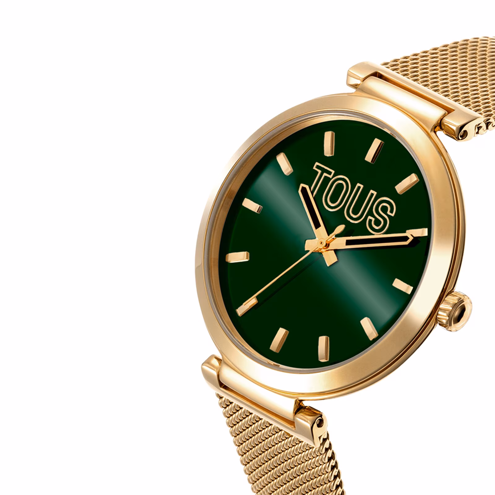 Reloj analógico con esfera verde y brazalete dorado S-Mesh Mirror