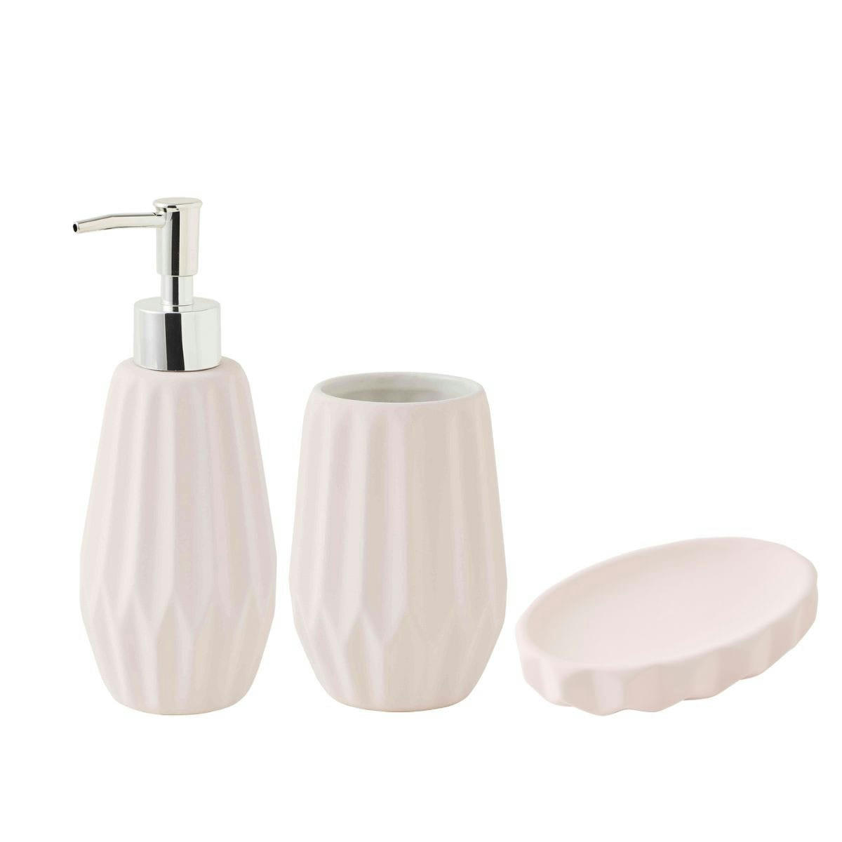 FACETTE - Set de salle de bain 3 pièces en céramique rose poudré