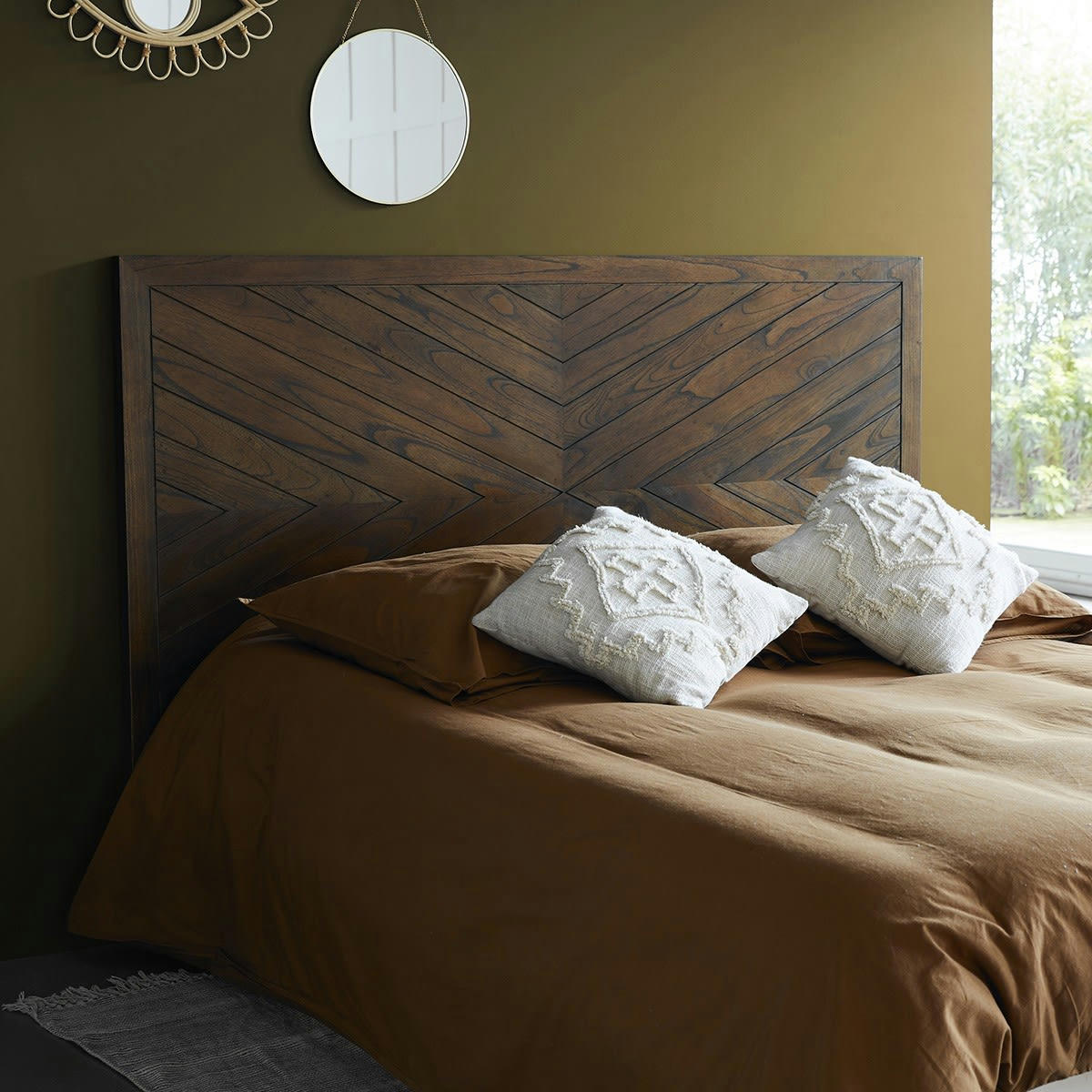 MILO - Tête de lit en mindi massif finition noyer 160 cm