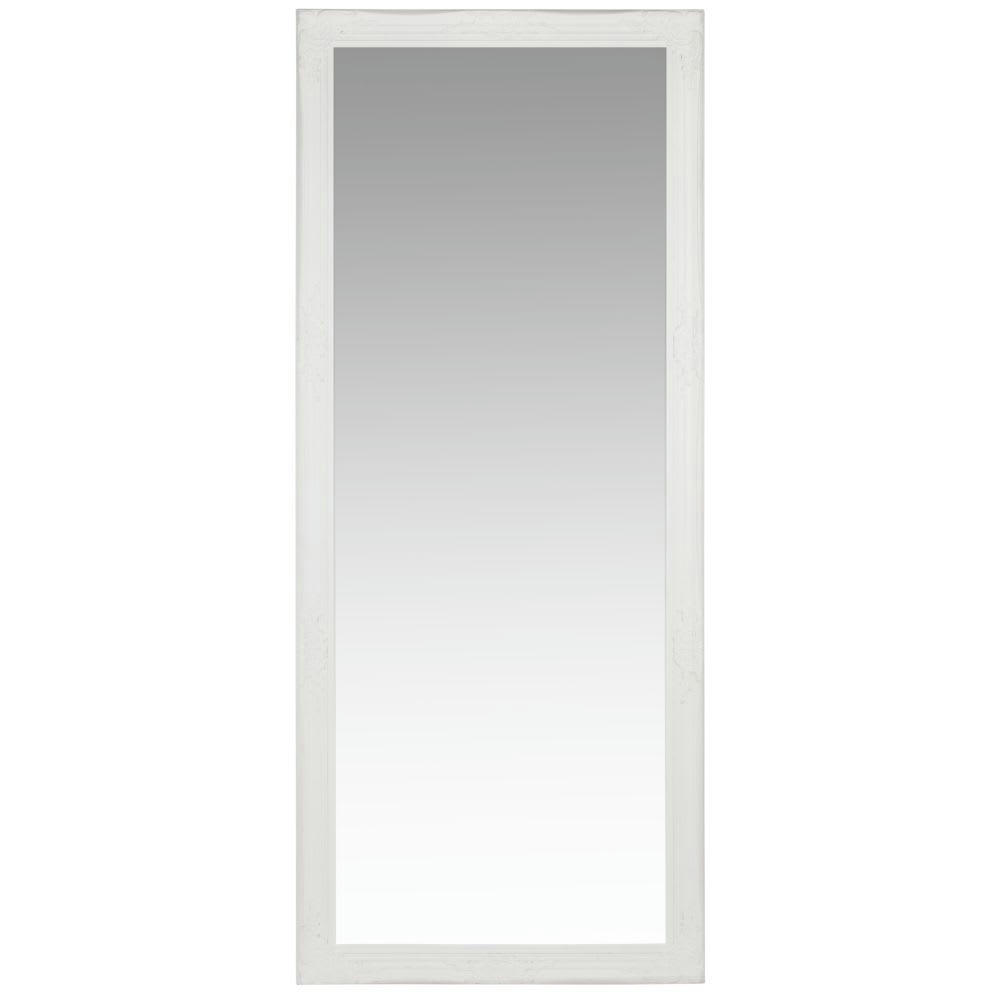 ENZO - Grand miroir rectangulaire à moulures en bois de paulownia blanc 80x190