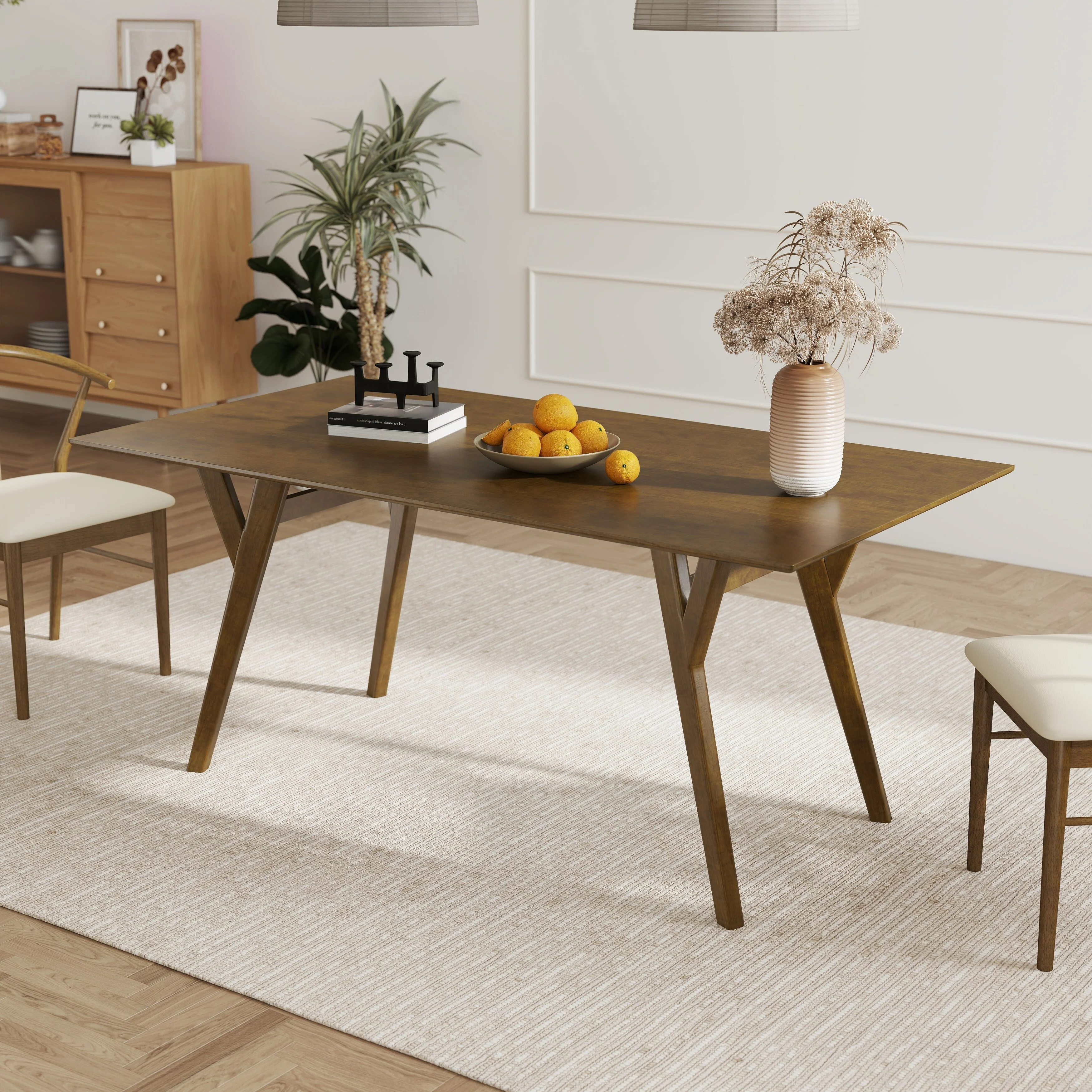 Roundhill Furniture Lavin Contemporary Walnut Finish Dining Table with Solid Wood Base