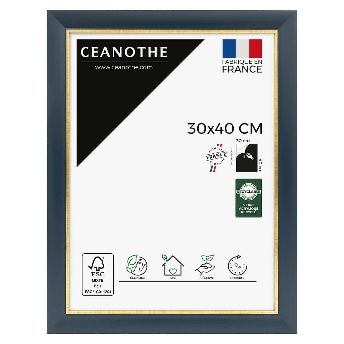 HADES - Cadre photo bleu doré 30x40 cm résine recyclée