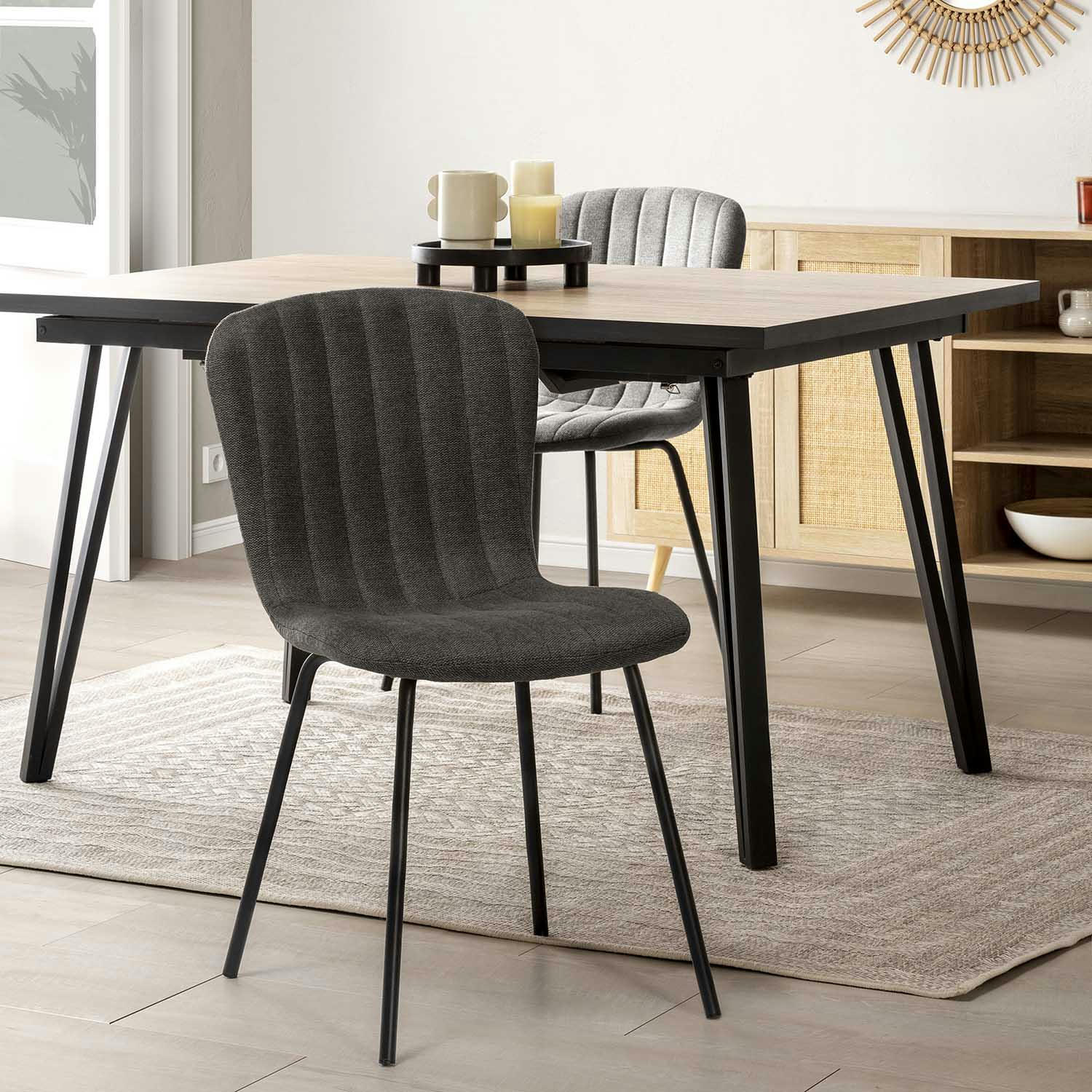 LUCKY - Pack 4 chaises recouvertes de tissu gris foncé