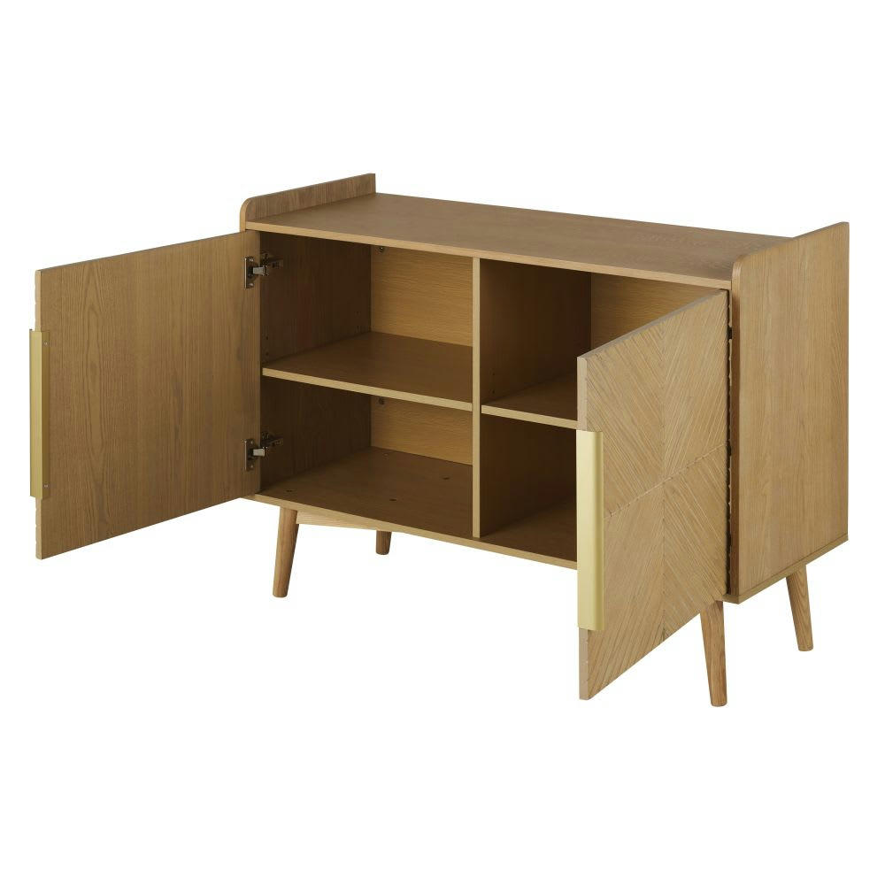 Axelle - Buffet vintage 2 portes beige et métal coloris laiton doré