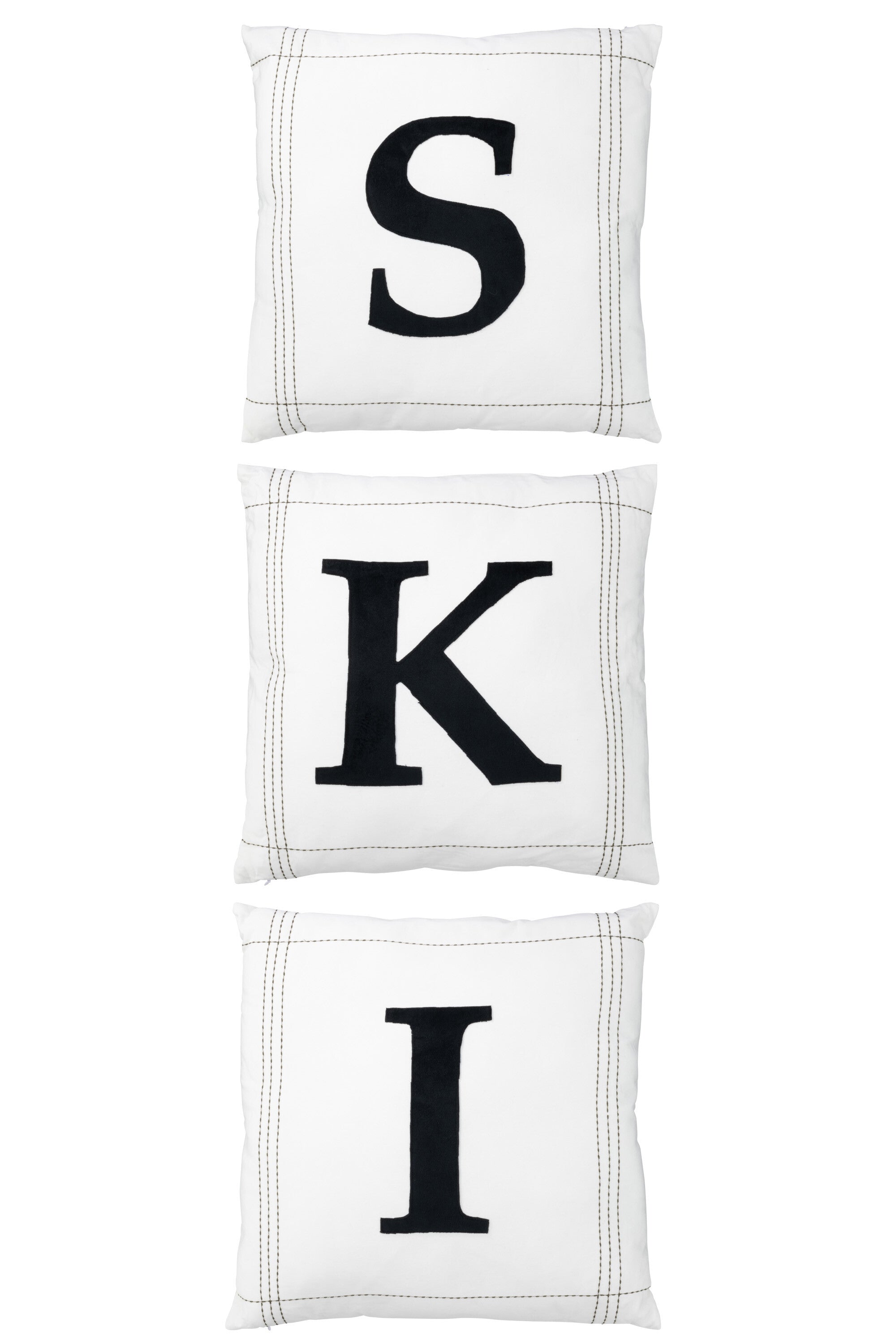 J-Line kussen S-K-I - katoen - wit - 3 stuks