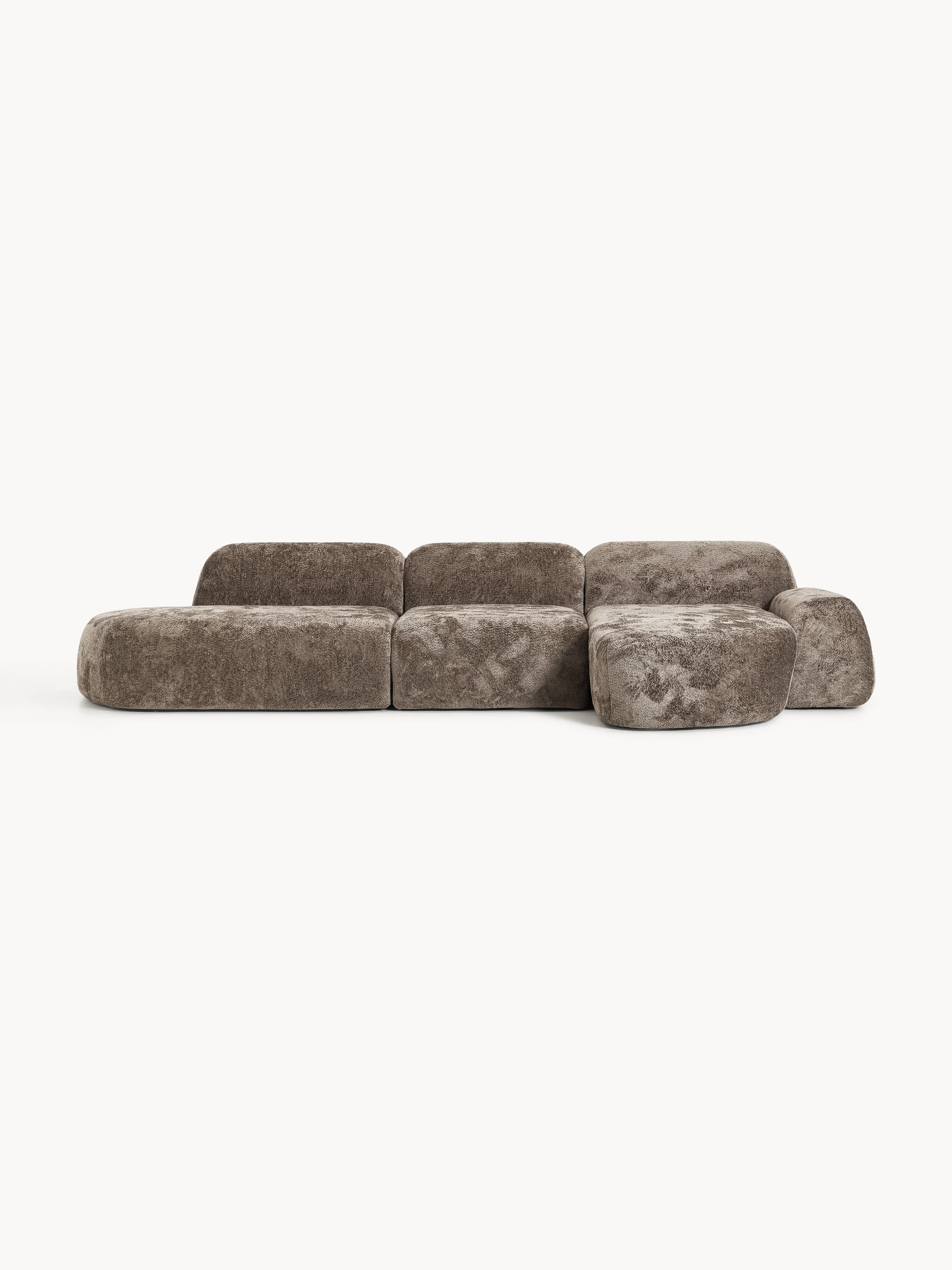 Modulares Ecksofa Wolke (4-Sitzer) aus Teddy-Bouclé mit Chaiselongue-Ende