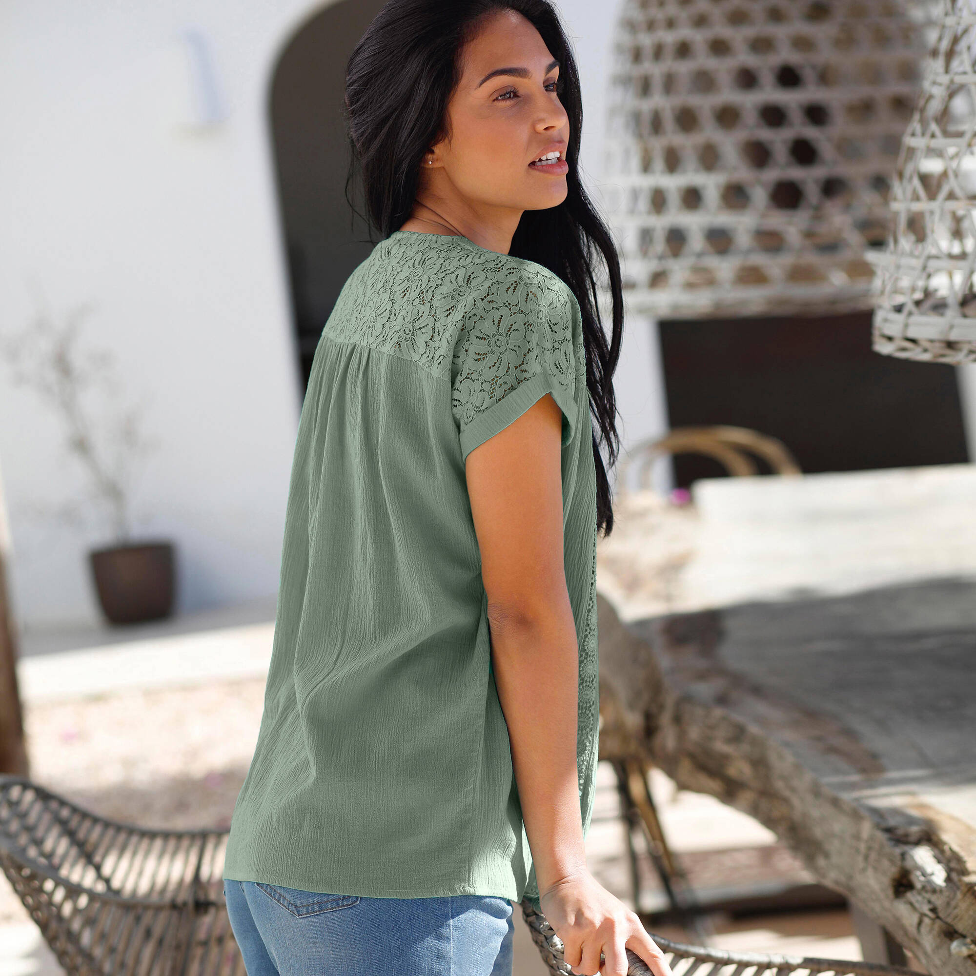 Blouse macramé, crépon coton