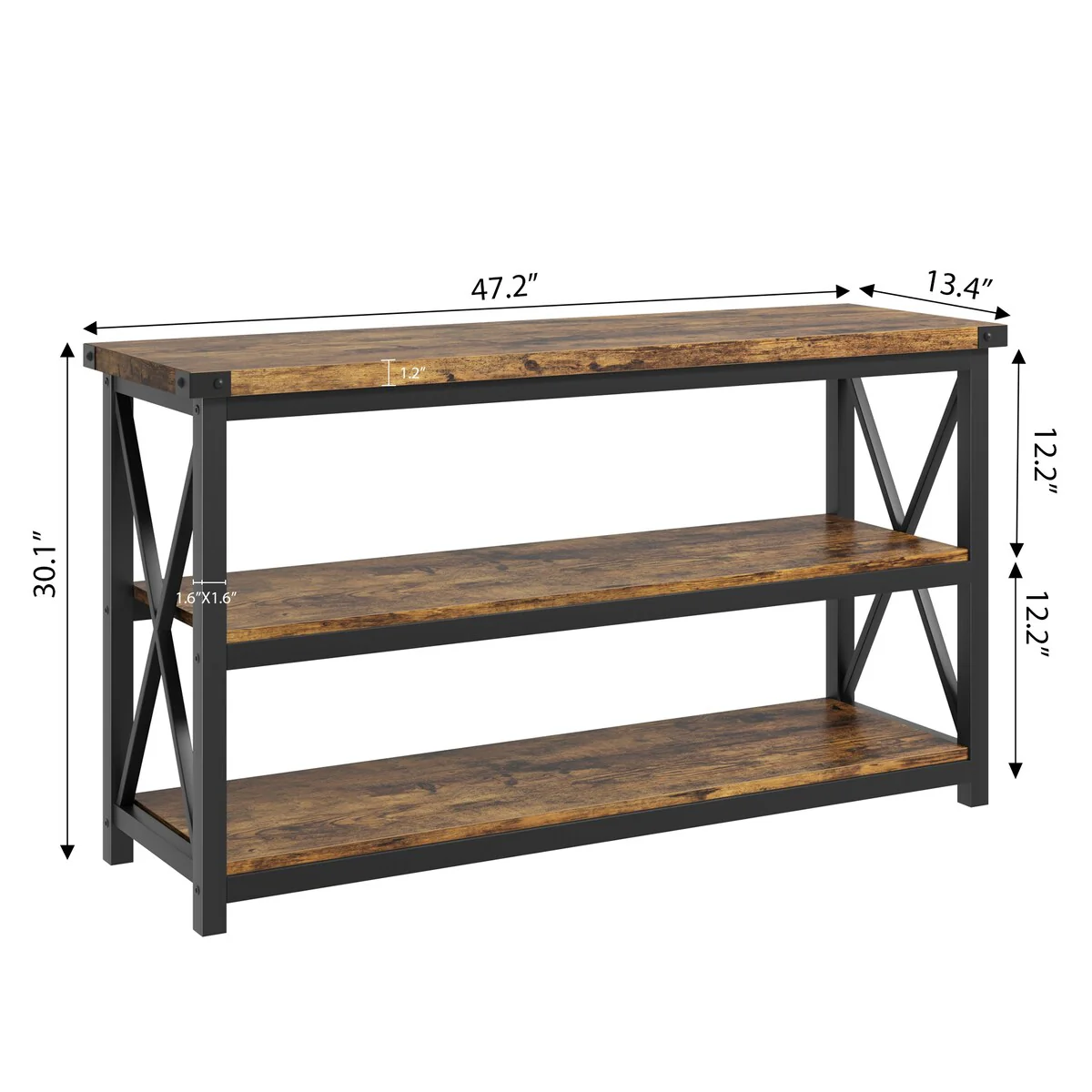 Narrow Long Console Table with Storage, 3 Tier Wood Sofa Table