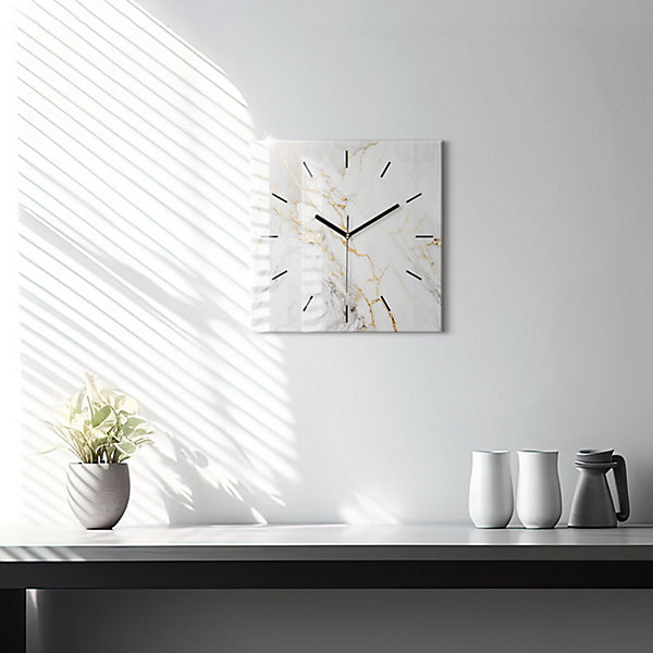 Horloge murale Wallfluent 30x30 cm Aiguilles noires Marbre ornemental 1 pcs