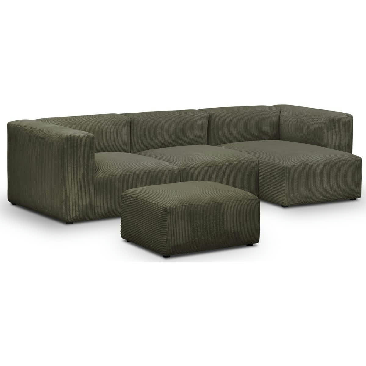 MODULO - Canapé modulable angle droit 4 places en velours côtelé vert + pouf