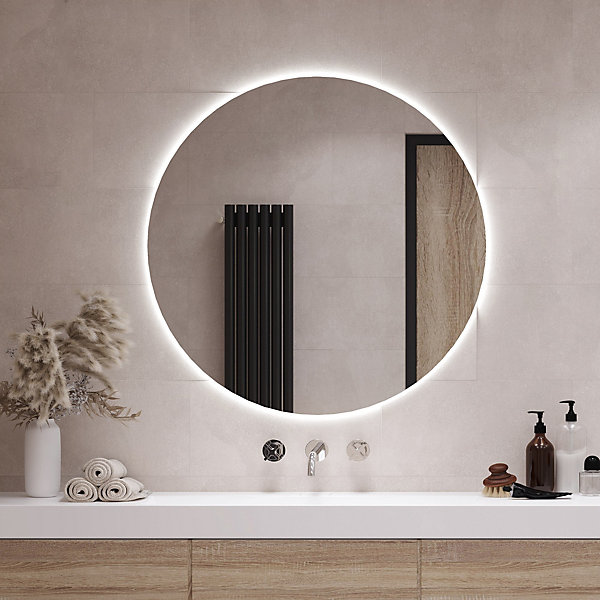 Miroir LED rond 80 cm lumiere froide ambiance claire