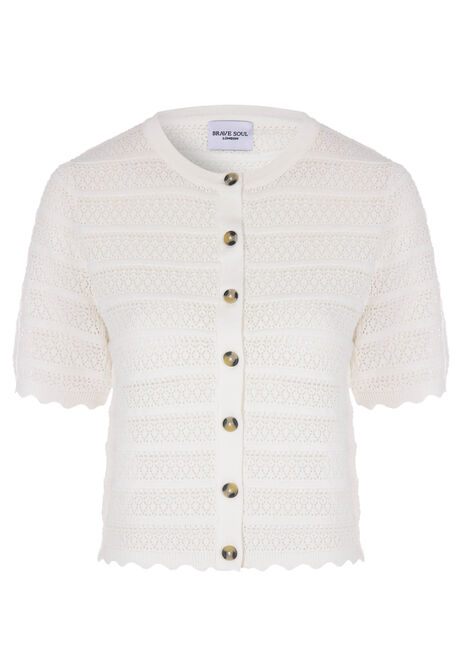 Womens White Pointelle Cotton Cardigan