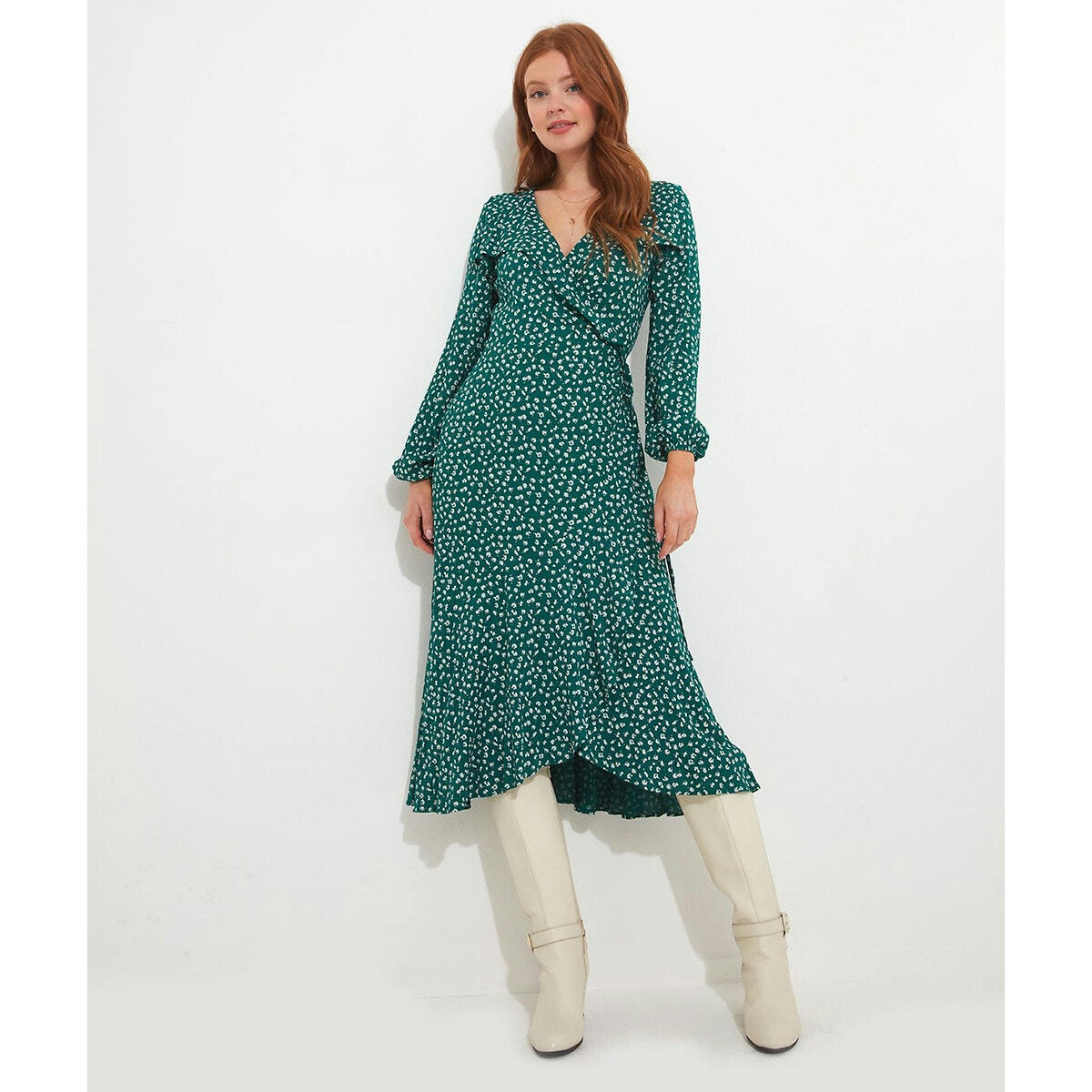 Robe midi col croisé imprimée