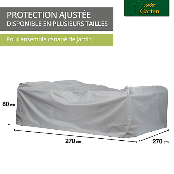 Mehr Garten - Housse de protection pour salon d'angle Premium PROTECT carrée, 270(L) x 270(P) x 80(H) cm I housse de protection po
